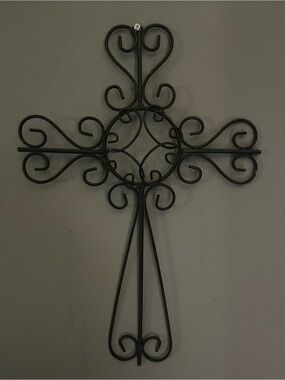 Black Metal Decorative Wall Cross - Elegant Scrollwork